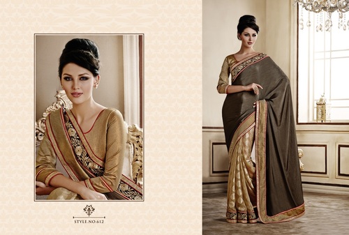 Brown Designer Saree With Work