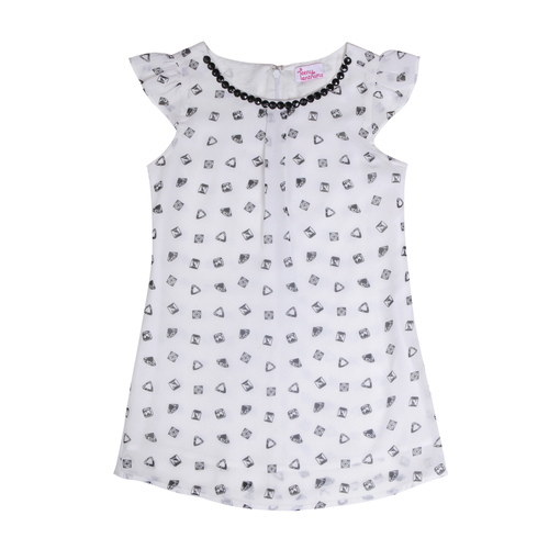 Kids Dress - Cotton, Multiple Sizes, White | Button Closure, Soft Fabric, Floral Pattern, Knee-Length, Short Sleeves