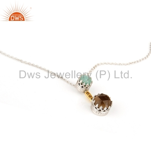 14K Gold Sterling Silver Diamond Chain Pendant