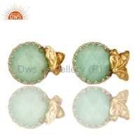 Chrysoprase Gemstone Stud Earrings