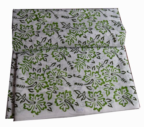 White Hand Block Printed Cotton Floral Fabric
