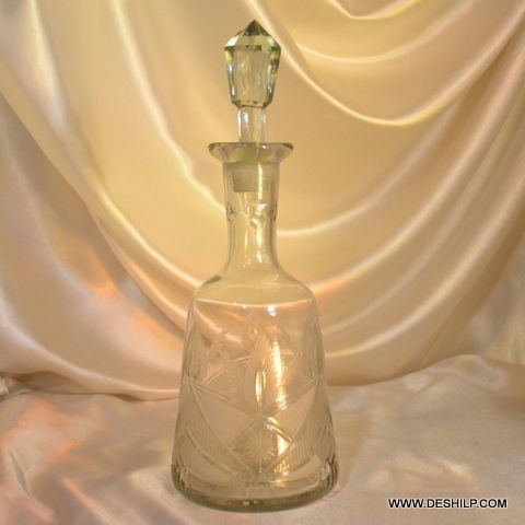 Antique Clear Cutting Crackle Decanter