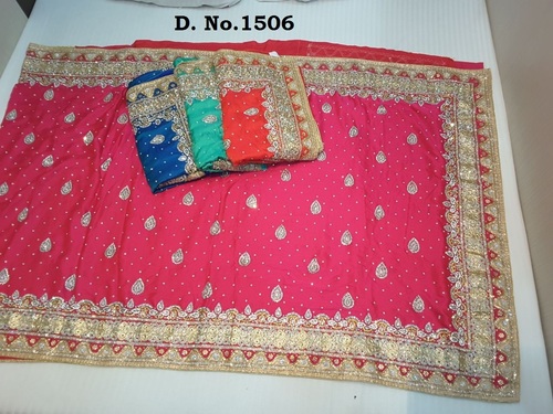 Pink Jaipuri Stone Work Saree Online