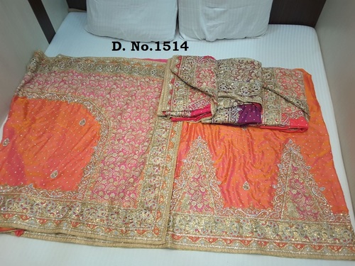 Orange Patli Butta Silk Stone Work Sarees