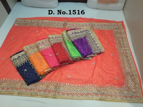 Peach Heavy Stone Work Border Sarees