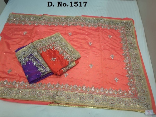 Peach Heavy Work Saree At Reasonable Price