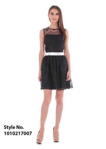 Fit & Flared Black Scalping Net Dress