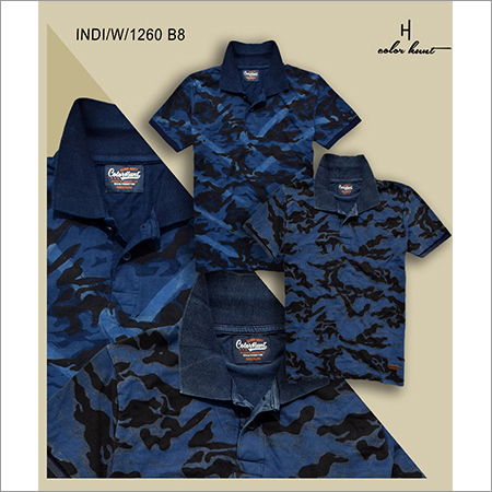 T-Shirts - Cotton Fabric, Sizes S to XXXL | Blue and Black Polo Collar, Short Sleeves, Printed Pattern for Men