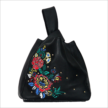 Floral Embroidered Leather Hobo Bag