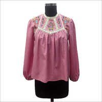 Floral Embroidered Check Blouse