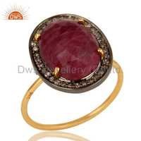 Gold Plated Natural Ruby Diamond Ring