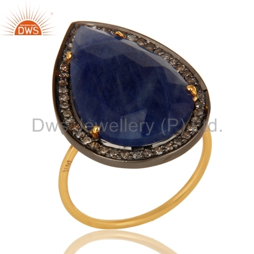 Blue Sapphire Pave Diamond 14k Gold Ring