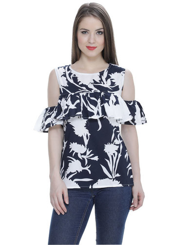 Floral Cold Shoulder Top - Rayon Material, Sizes XS-XL | Elegant Floral Prints, Ruffled Neckline, Perfect for Spring and Summer Events