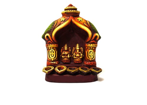 Terracotta Ganesh Laxmi 5 Diya Mandir