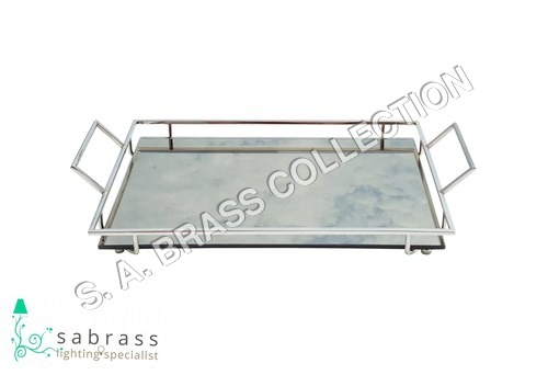 Brass Tray - Handmade Glass with Nickel Finish, 37x23x7 cm | Easy to Clean, Eco-Friendly, Indoor Use