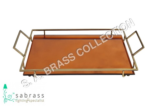 Brass Tray - Handmade Glass, 37 x 23 x 7 cm | Eco-Friendly, Easy to Clean, Antique Brass Finish