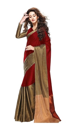 Red & Goldern Trendz Cotton Silk Saree (Tz_Vishwa_Black_Black)