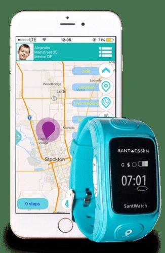 SANTWATCH-Childcare Tracker - Plastic & Silicone, 40x30x15 mm, Teal | 24 Hours Battery Life, GPS Tracking, SOS Button, IPX7 Water Resistance, Location Alerts, Two-way Call