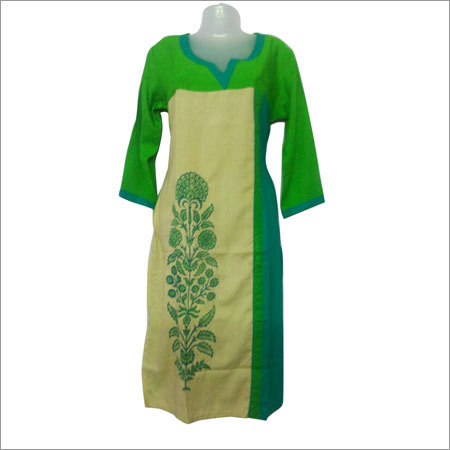 Hand Block Printed Kurti With Emboidery