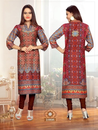 Dark Coffee Cotton Satin Digital Printed Kurti