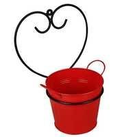 Galvanized Wall Planter - 25 Cm, Red Powder Coated Finish | Iron Material, Antique Style, Ideal For Gardening