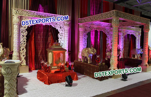 Golden Designer Fiber Wedding Mandap - Fiberglass, Golden, LED Lighting | Weatherproof, Lightweight, Easy Assembly, Indoor/Outdoor Use