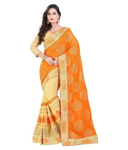 Yellow Pari Designerr Multicolor Georgette Embroidered Saree With Blouse