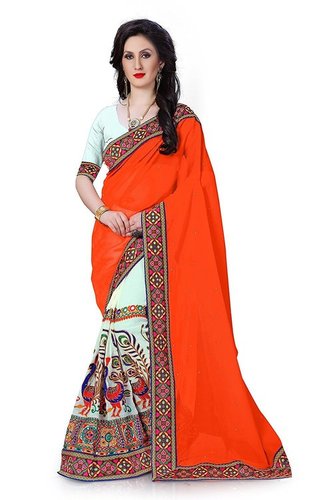 Orange Izonme Georgette Saree (Izonmesilk17_Orange)