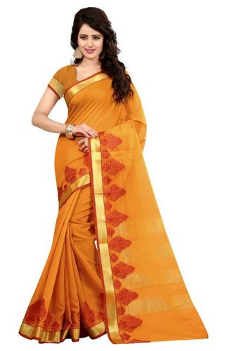 Yellow Cotton Silk Jacquard Saree With Blouse