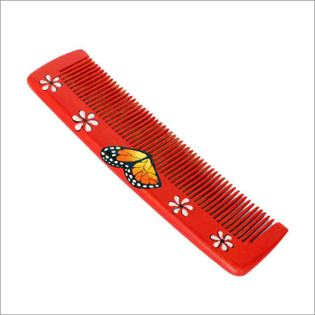 Butterfly Wooden Comb - Wood, 12-15 cm, Red | Handcrafted, Fine Teeth, Durable, Artistic Hair Styling