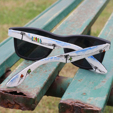 Gone With The Wind: Nature Inspired Hand Painted Sunglasses - Plastic, 140x50 mm, Sky Blue | Retro Style, Unique Design, Eye-Catching
