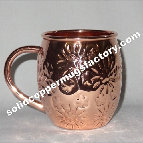 Reddish Brown Color Embossed Solid Copper Beer Mug