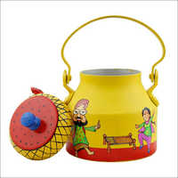The Bhangra Hand Painted Kettle For Home Decor - Aluminium, 14cm Dia X 14cm Height, Yellow | Hand-painted, Unique Design, Conversation Starter