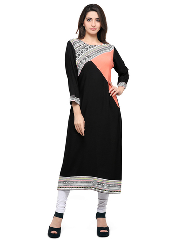 Black Cotton Rayon Printed Kurti