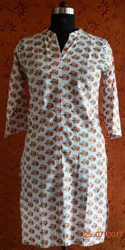 White Block Printed Booti Design Kurti/Top