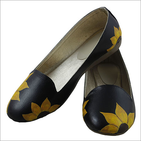 SunShine, Sunflower - Artificial Leather, Sizes 36-41, Black | Hand-Painted, Slip-On, TPR Sole, Comfortable Fit