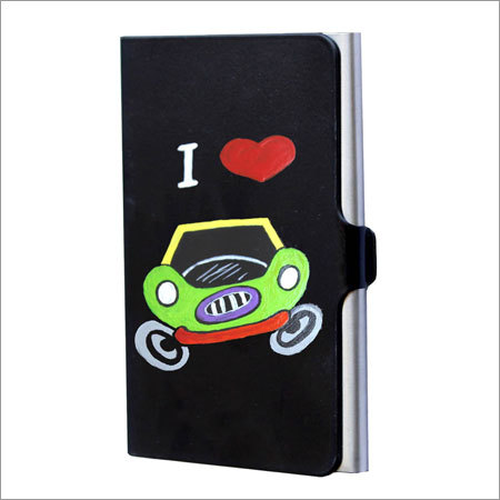 I Love Cars! - Leather & Stainless Steel, 3.7x2.5 inches, Black, Magnetic Closure | Hand Painted, Portable, Stylish, Durable Card Holder