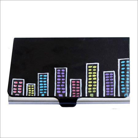 Customized Corporate Hand Painted Card Holder - Artificial Leather Stainless Steel, 3.5x2.5 Inches, Black | Stylish Durable Design, Holds 10-15 Cards
