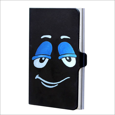 Visiting Hand Painted Card Holder - Artificial Leather & Stainless Steel, 4x3 Inches, Black | Stylish, Portable, Personalized, Durable