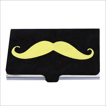 Hand Painted and Customized Card Holder for gifti - Artificial Leather/Stainless Steel, 8x5 cm, Black, Stylish Durable Design