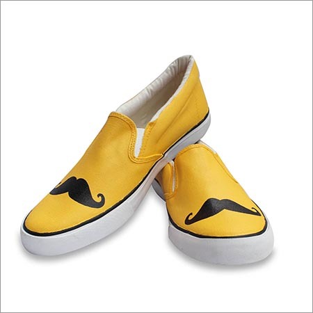 Hand Painted Shoes - Canvas Upper, Rubber Sole, UK4-UK10, Yellow | Unique Moustache Design, Comfortable Fit, Stylish Look