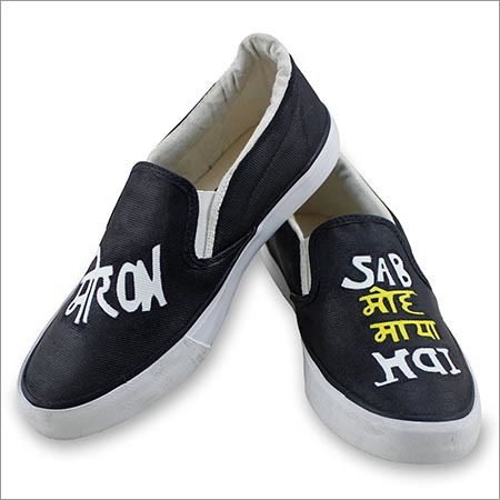 Moron= More+On Hand Painted Quirky Shoes - Canvas, Rubber Sole, Black Slip-On, UK4-UK10, Unique Style