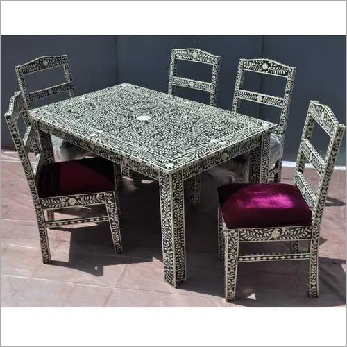 Handmade Bone Inlay 5 Chairs & Table Dining Set