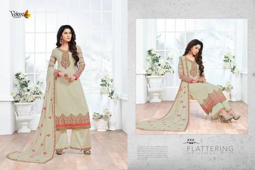 Georgette Designer Dress Material - Top in Georgette, Bottom in Santoon, Off White | Embroidered, Quick Dry, Daily Wear, 6 Piece Set