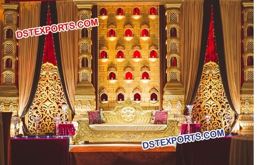 Muslim Wedding Stage With Golden Pillars