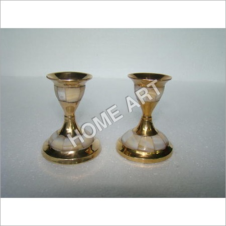 Brass MOP Candle Holder Pair