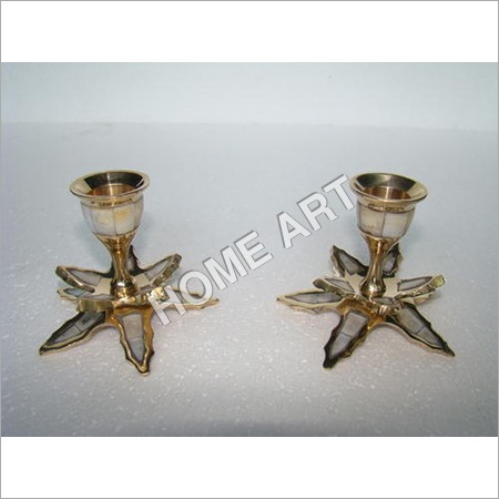 Brass MOP Candle Holder - Brass, 3 Inches, Gold | Polished Finish, Star-Shaped Base, Elegant Durable Design
