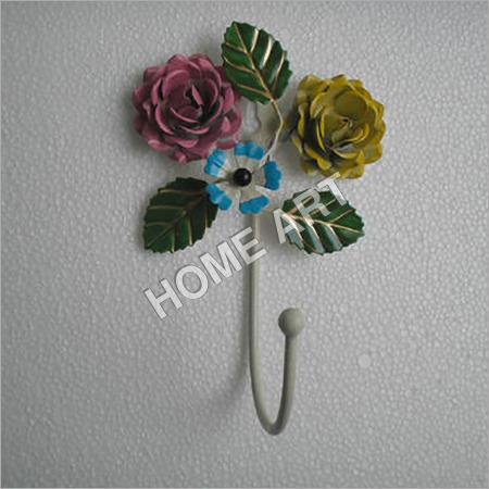 Iron Flower Hook - Metal, 6.5 Inches, White | Hand Painted, Elegant Floral Design, Easy Installation