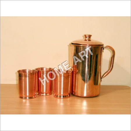 Oval Copper Water Jug With Tumblers