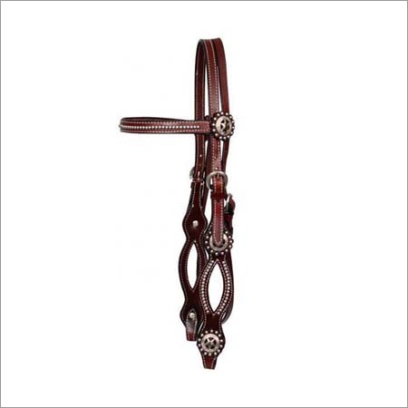 Western Bridle - Leather, Small Medium Large Sizes, Brown Color - Doubled & Stitched Design with Nickel Brass Accents and Curb Chain Feature